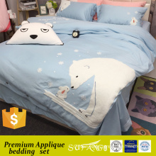 Towel applique Polar bear and rabbit kids satin bedding set
